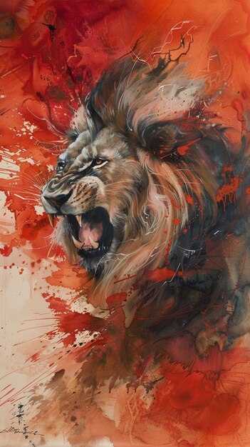 painting of a lion with its mouth open and its mouth wide open generative ai