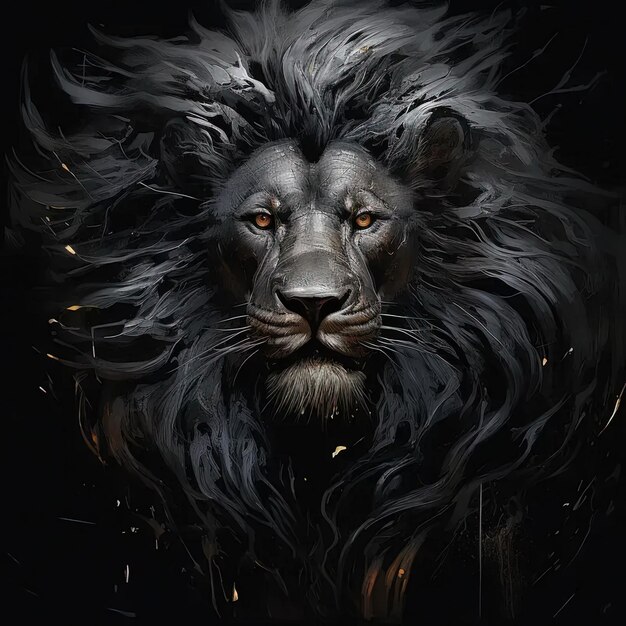 A painting of a lions face on a black background