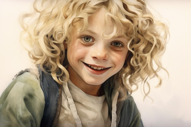 A painting of a little girl with blonde hair Generative AI image