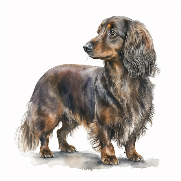 painting of a long haired dog standing on a white surface generative ai