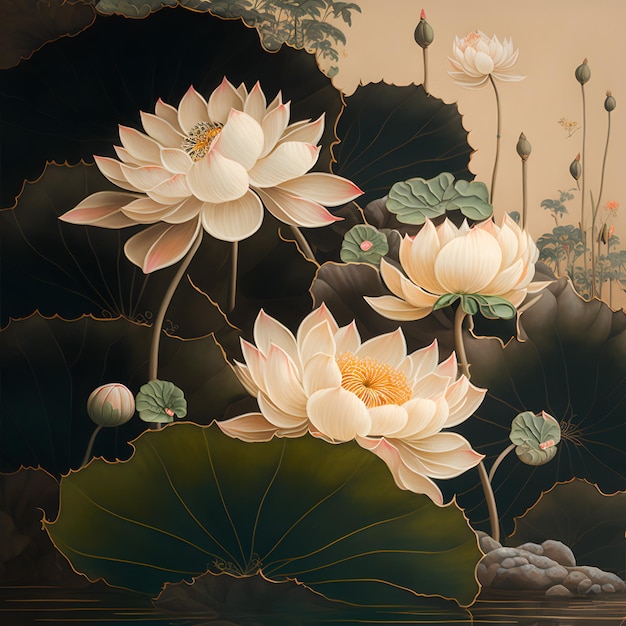 A painting of a lotus flower with the word lotus on it