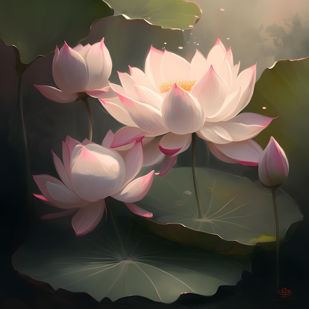 A painting of a lotus flower with the word lotus on it