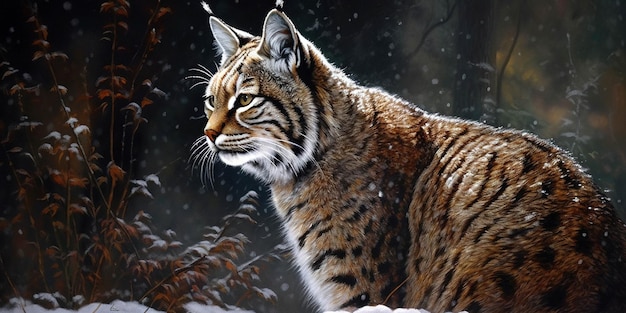 A painting of a lynx in the snow