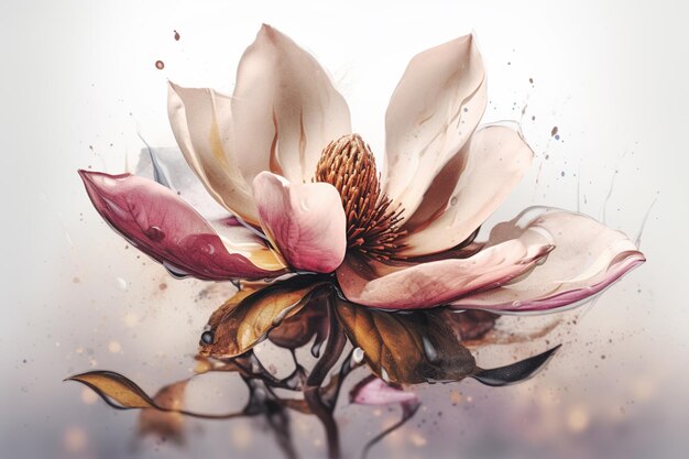 A painting of a magnolia flower with a watercolor effect.