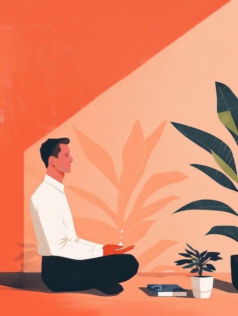 a painting of a man doing yoga in front of a plant