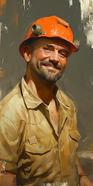 Painting of a man in a hard hat and work clothes