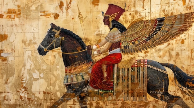 a painting of a man on a horse with a red and gold outfit