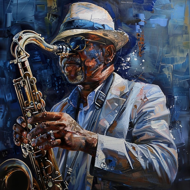 Photo a painting of a man playing a saxophone