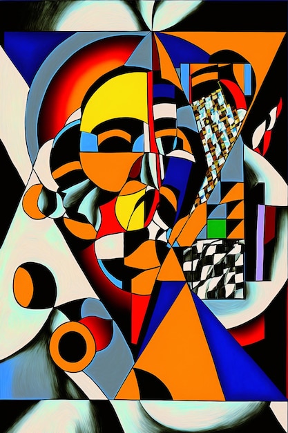 A painting of a man's face with a triangle and a circle in the middle.