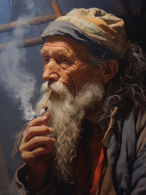 A painting of a man smoking a pipe