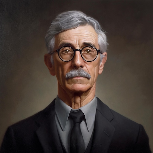 A painting of a man with glasses and a mustache.