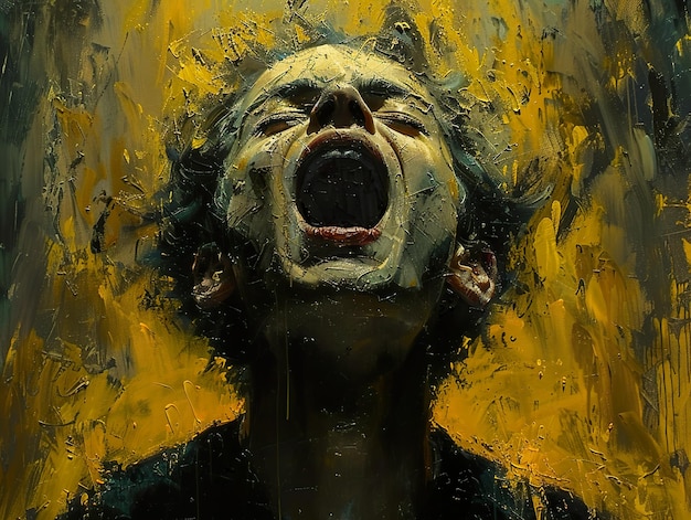 a painting of a man with his mouth open and the word  the word  on it