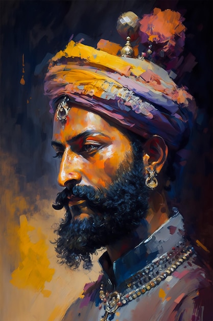 A painting of a man with a turban and gold earrings