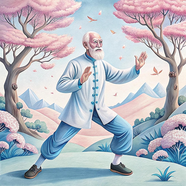 Photo a painting of a man with a white beard and blue pants