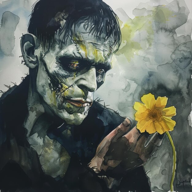 Photo a painting of a man with a yellow flower in his hand