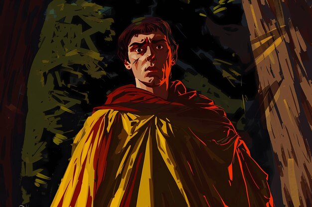 Photo a painting of a man with a yellow robe and a red cloak