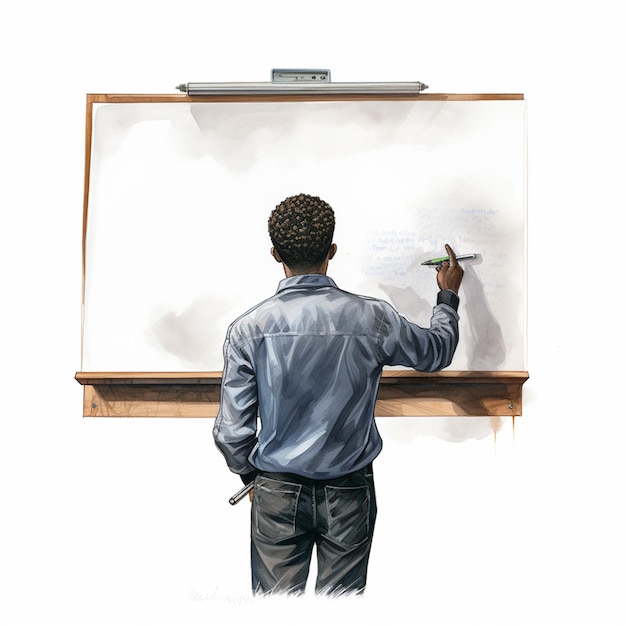 painting of a man writing on a white board with a marker generative ai