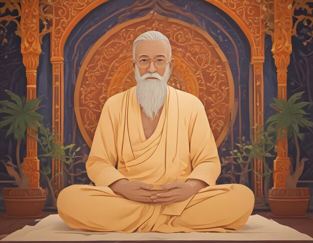 Photo a painting of a man in a yellow robe with a white beard