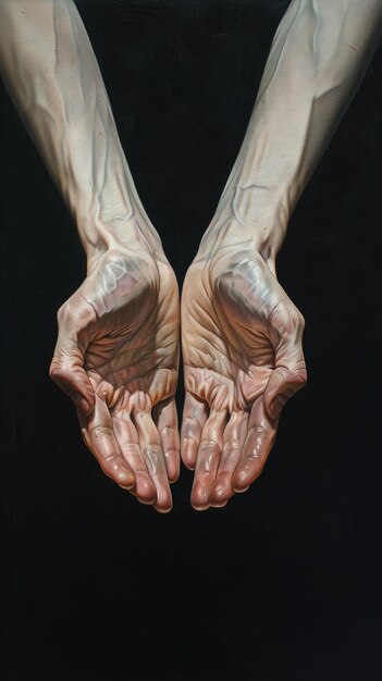 Photo a painting of a mans hands with the hands painted on it