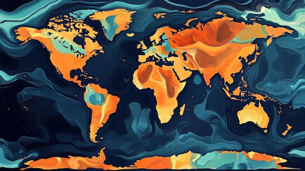 a painting of a map of the world with the words  earth  on it