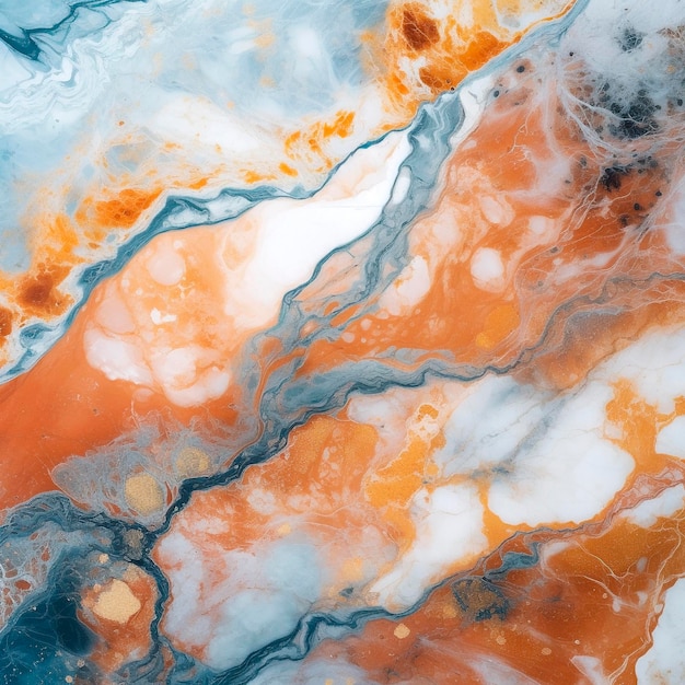 A painting of a marble with a blue and orange swirl pattern