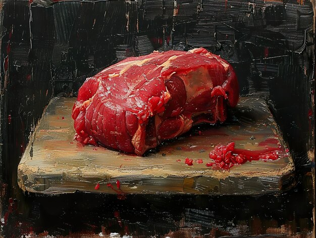 Photo a painting of a meat with the word beef on it