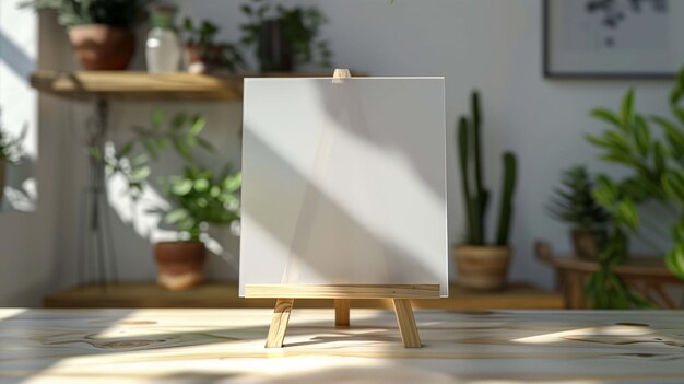 Photo painting mockup on small canvas in art studio ai generated