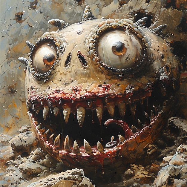 a painting of a monster with a big mouth and big eyes