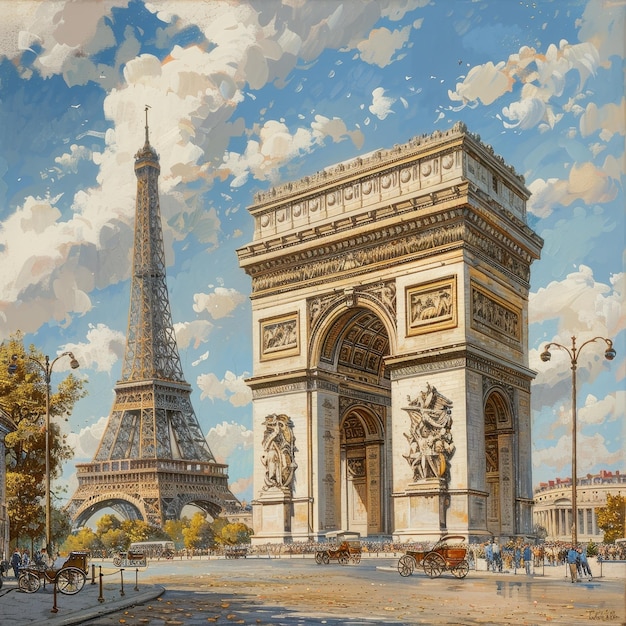 a painting of a monument with the words paris on it