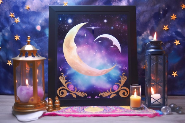 A painting of a moon and stars