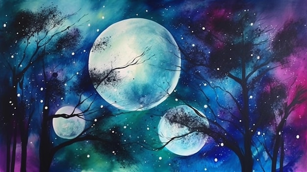 A painting of the moon and the stars