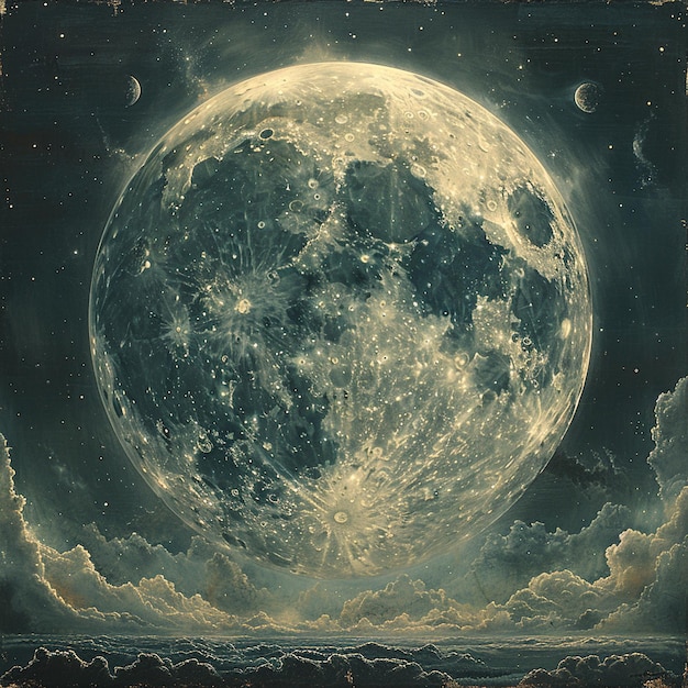 a painting of a moon with the moon in the background