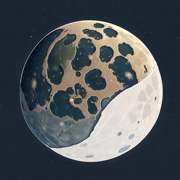 A painting of a moon with the moon in the background