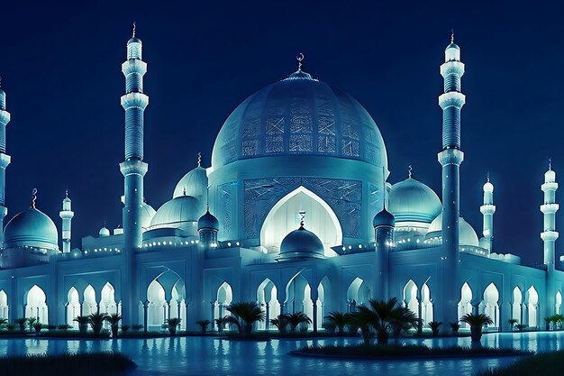 A painting of a mosque with a crescent moon in the background ai generated