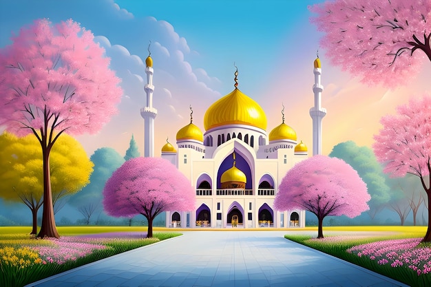 a painting of a mosque with the words quot mosque quot on the bottom