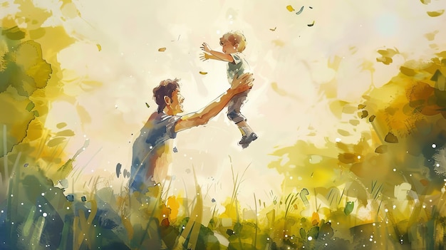 Photo a painting of a mother and child holding hands in the grass