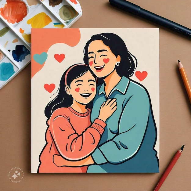 Photo a painting of a mother and daughter with a red heart on the top