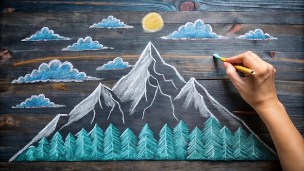 a painting of a mountain with a mountain in the background