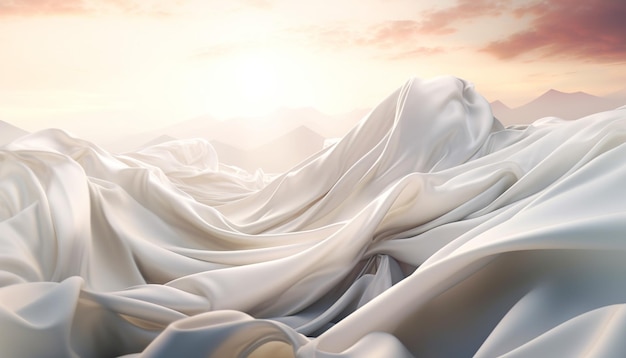 A painting of a mountain with a white fabric blowing in the wind.