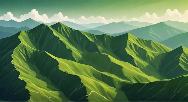 Photo a painting of mountains and mountains with a green background