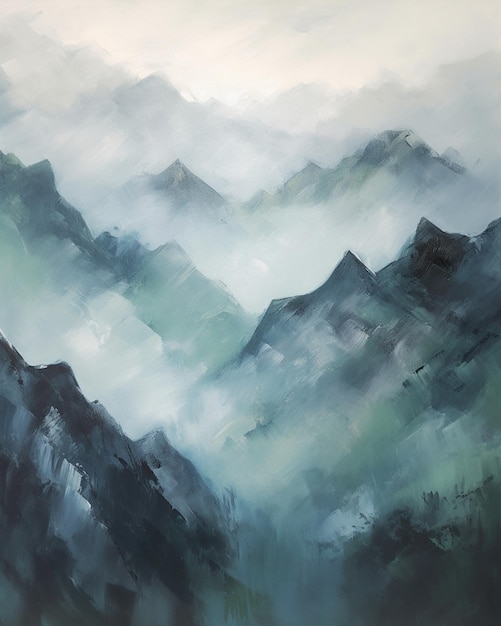 A painting of mountains with the words " mountain " on the top.