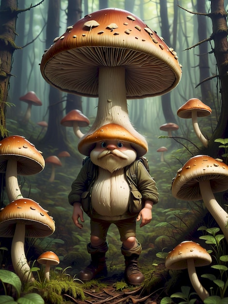 a painting of mushrooms and moss growing in a forest