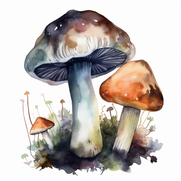 A painting of mushrooms with the word mushroom on it