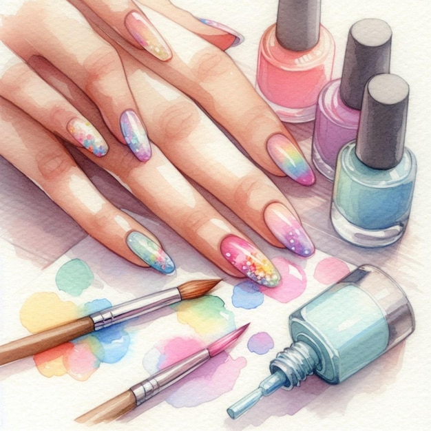 Photo a painting of nails with different colors and colors