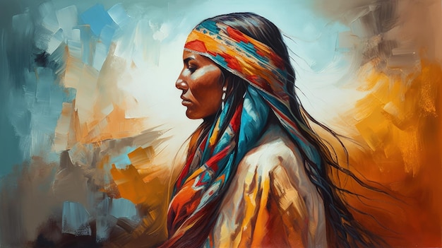 A painting of a native american woman generative AI