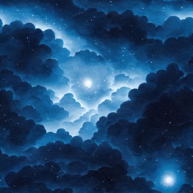 painting of a night sky with clouds and a bright moon generative ai