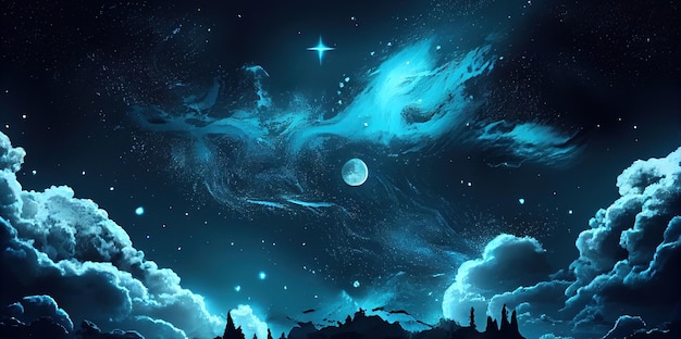 A painting of a night sky with stars and clouds generative AI