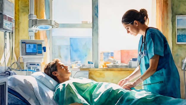 a painting of a nurse with a nurse in the background