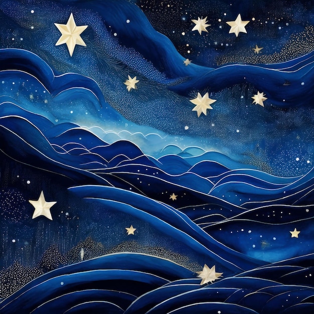 Photo a painting of the ocean with stars and the ocean