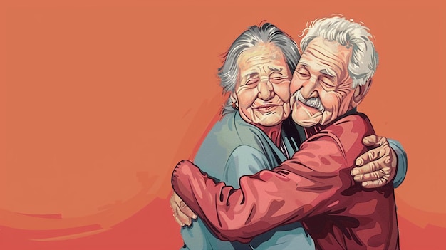 Photo a painting of an old couple hugging